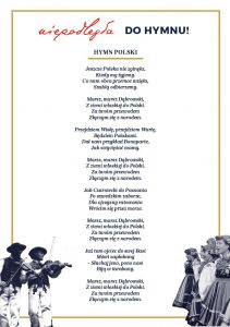 Na zdjęciu widoczny jest tekst hymnu Polskiego.