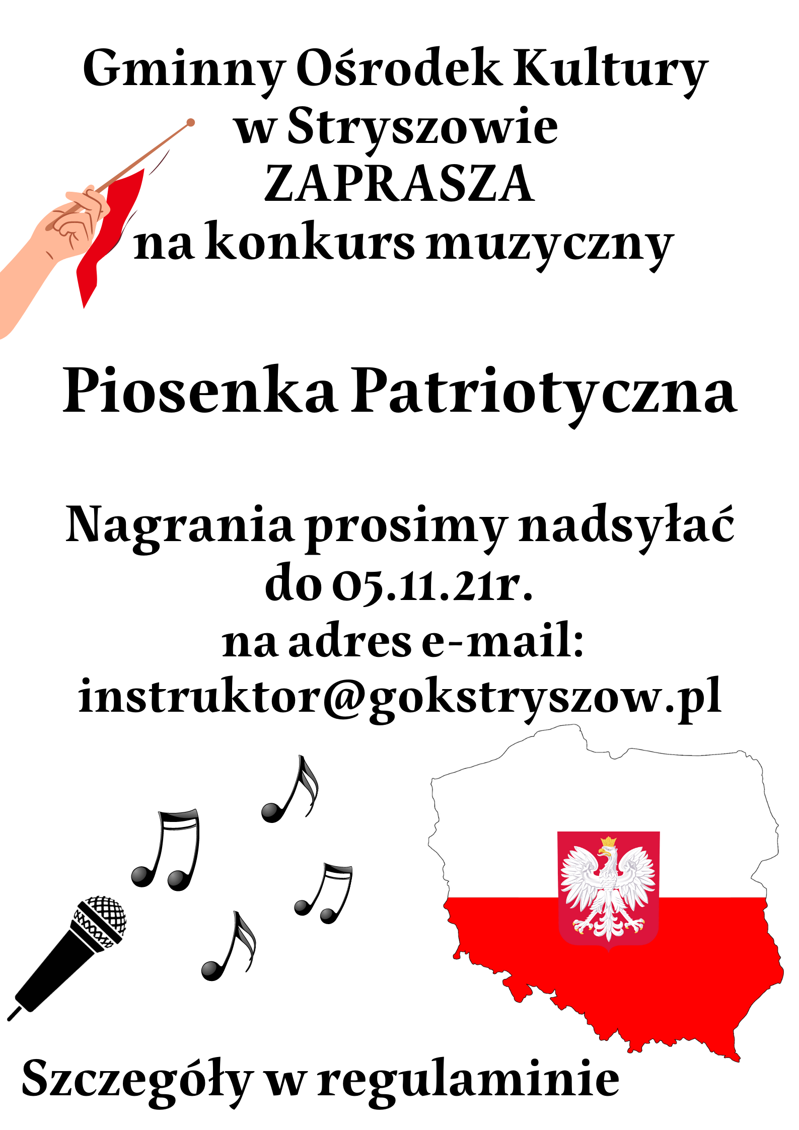 Plakat informujący o konkursie piosenki patryiotycznej