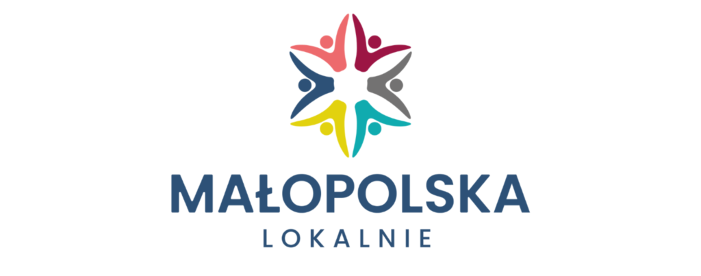 Logo programu Małopolska Lokalnie - kwiat - szkic kolorowy oraz napis granatowy